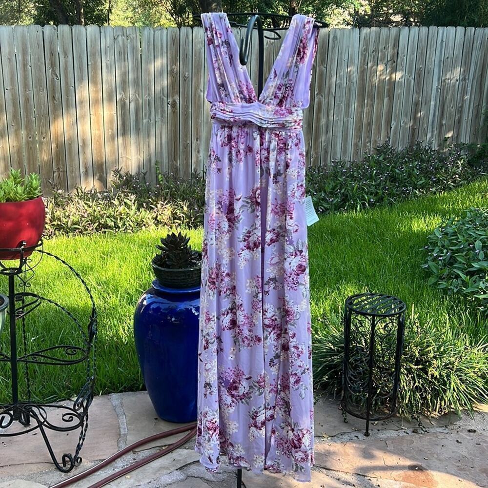 New Lulu’s Garden Meandering Maxi Floral Dress Flowy Wedding Guest V neck - Picture 5 of 11